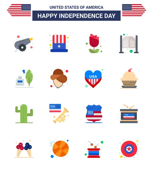 Ηπα Happy Independence Daypictogram Set Simple Flats Adobe Day Flower — Διανυσματικό Αρχείο