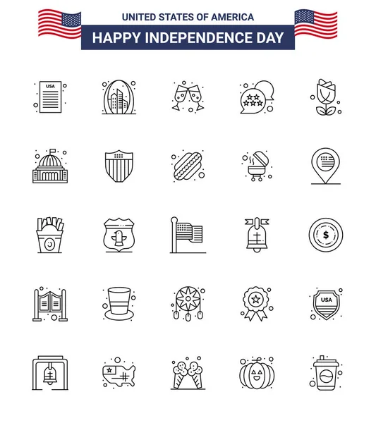 Happy Independence Day 4Th July Série Lignes Pictogramme Américain Des — Image vectorielle