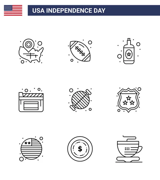 Happy Independence Day Pack Soros Jelek Szimbólumok Bbq Élelmiszer Amerikai — Stock Vector