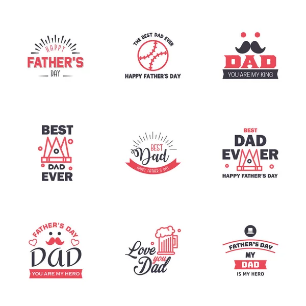 Black Pink Happy Fathers Day Design Collection Ensemble Douze Couleurs — Image vectorielle