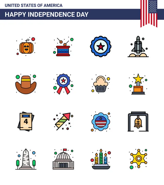 Happy Independence Day Usa Packung Mit Creative Flat Filled Lines — Stockvektor