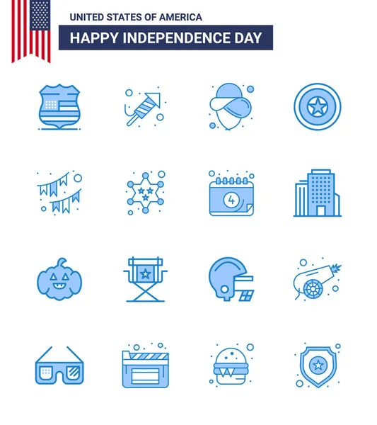 Usa Blue Pack Independence Day Signs Symbols Decoration American Usa — Stock Vector