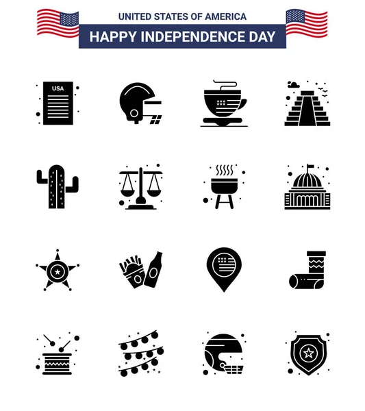 Pack Usa Independence Day Celebration Solide Glyphen Zeichen Und Juli — Stockvektor