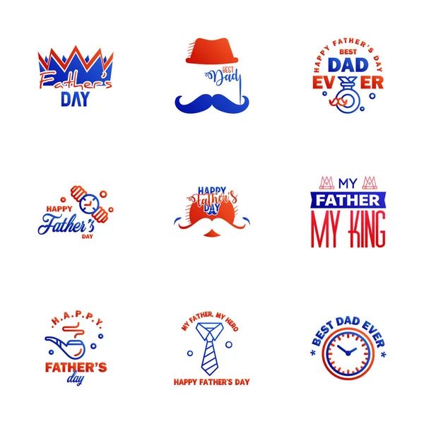 Happy Fathers Day Blue Red Typography Set Vector Typography Vintage — Stock Vector