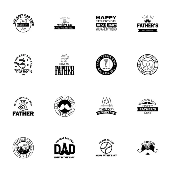 Mutlu Babalar Günü Siyah Tipografi Seti Vektör Tipografisi Tebrik Kartları — Stok Vektör