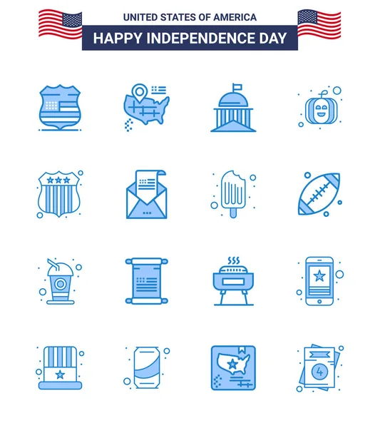 Happy Independence Day 4Th July Set Blues American Pictograph Usa — Stock Vector