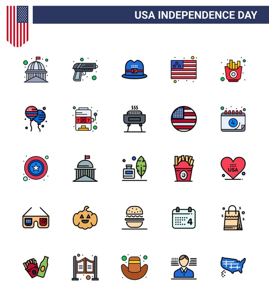 Happy Independence Day Usa Pack Creative Flat Filled Lines Fries — 스톡 벡터