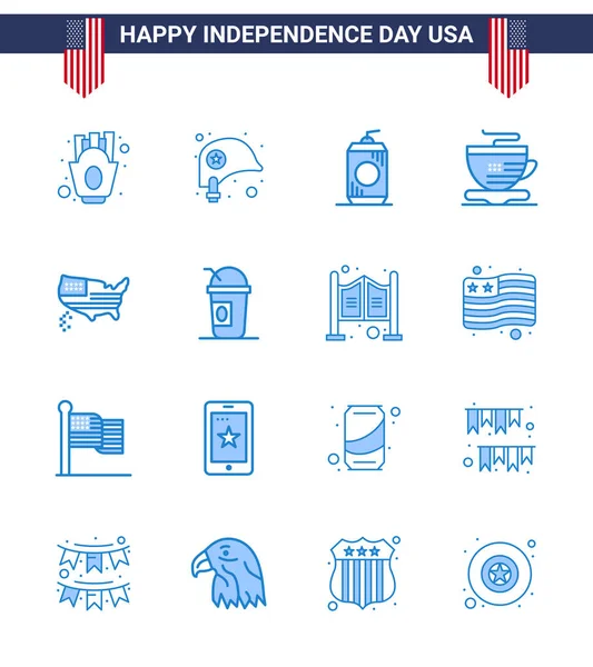 16Er Pack Usa Independence Day Celebration Blues Signs Und Juli — Stockvektor