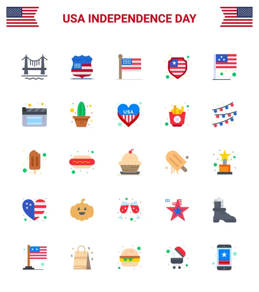 Pack Usa Day Celebration Flats Signs 4Th July Symbols Flag — стоковый вектор