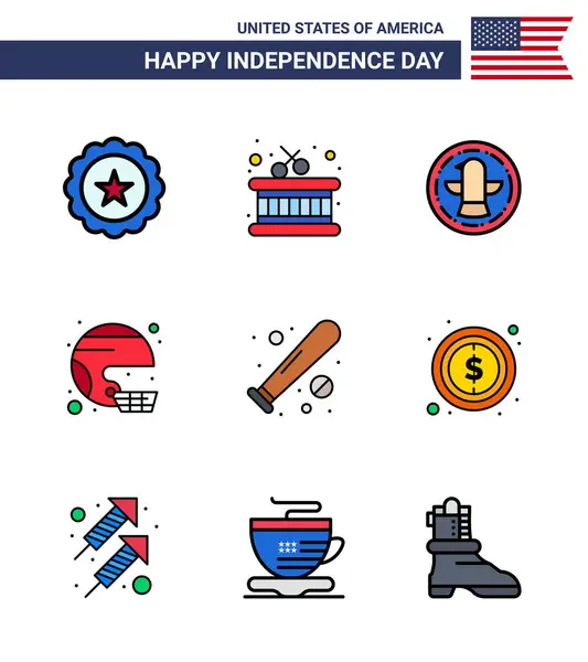 Set Modern Flat Filled Lines Pack Usa Independence Day Ball — Stock Vector