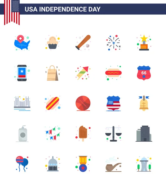 Usa Flat Pack Independence Day Signs Symbols Usa Fire Celebration — Stockový vektor