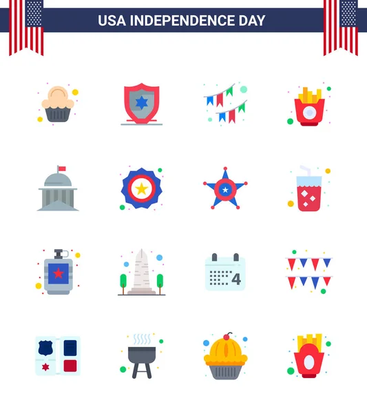 Creative Usa Icons Modern Fedence Signs Июля Флаги Чипсы Булочки — стоковый вектор