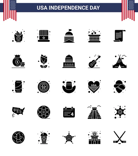 Usa Solid Glyph Pack Independence Day Zeichen Und Symbole Von — Stockvektor