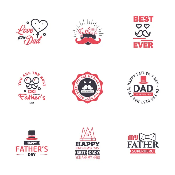 Happy Fathers Day Black Pink Vector Element Set Ribbons Labels — Stock Vector