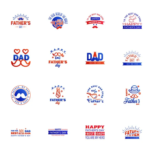 Happy Fathers Day Ensemble Éléments Vectoriels Bleu Rouge Rubans Étiquettes — Image vectorielle
