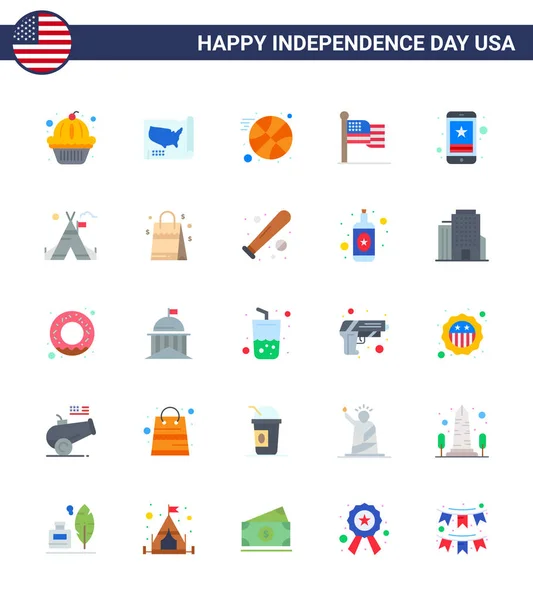 Set Von Usa Day Icons Amerikanische Symbole Unabhängigkeitstag Zeichen Für — Stockvektor