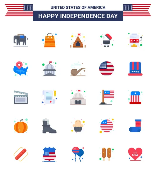 Set Modern Flats Pack Usa Independence Day Map Slot Camping — Stock Vector