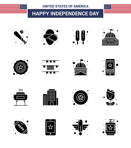 Usa Independence Day Solid Glyph Set Usa Εικονογράμματα Του Αστεριού — Διανυσματικό Αρχείο