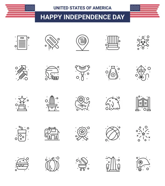 Pack Creative Usa Independence Day Related Lines Police Badge Location — Stock Vector