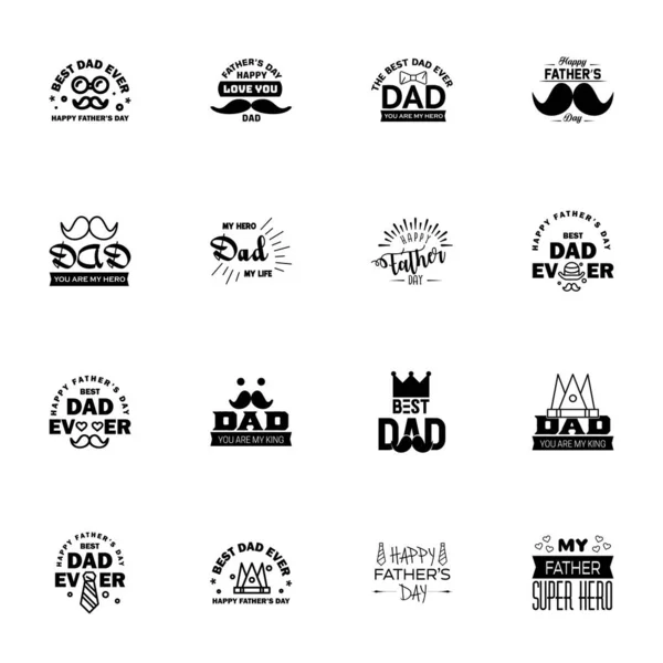 Happy Fathers Day Greeting Cards Set Black Vector Typography Lettering — Stock Vector