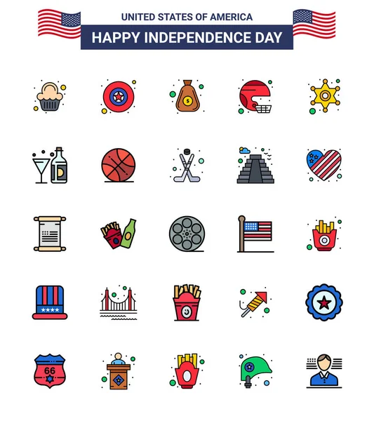 Usa Independence Day Flat Line Set Usa Pictograms Men State — 스톡 벡터