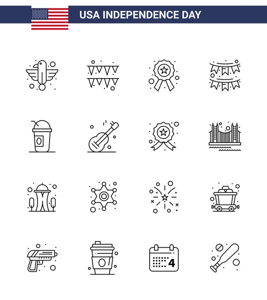 Juillet Usa Happy Independence Day Icône Symboles Groupe Lignes Modernes — Image vectorielle