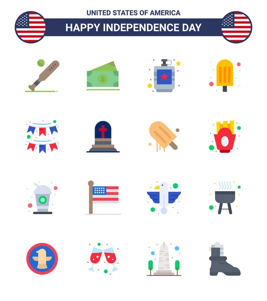Happy Independence Day Flats Icon Pack Für Web Und Print — Stockvektor