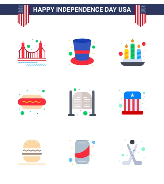 Pack Plano Usa Independence Day Símbolos Puertas Hot Magic Hat — Vector de stock