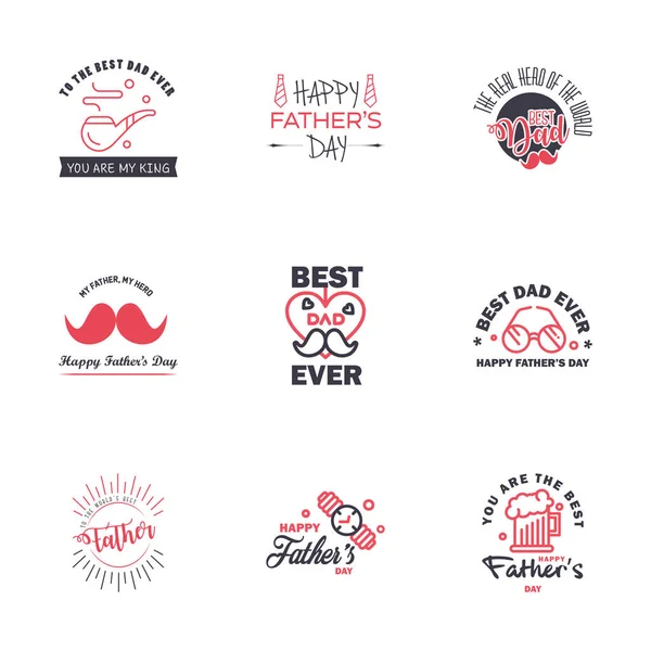 Happy Fathers Day Set Black Pink Vector Typography Vintage Lettering — Stock Vector