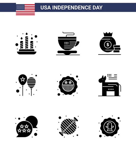 Happy Independence Day Pack Solid Glyphs Jelek Szimbólumok Jelvények Amerikai — Stock Vector