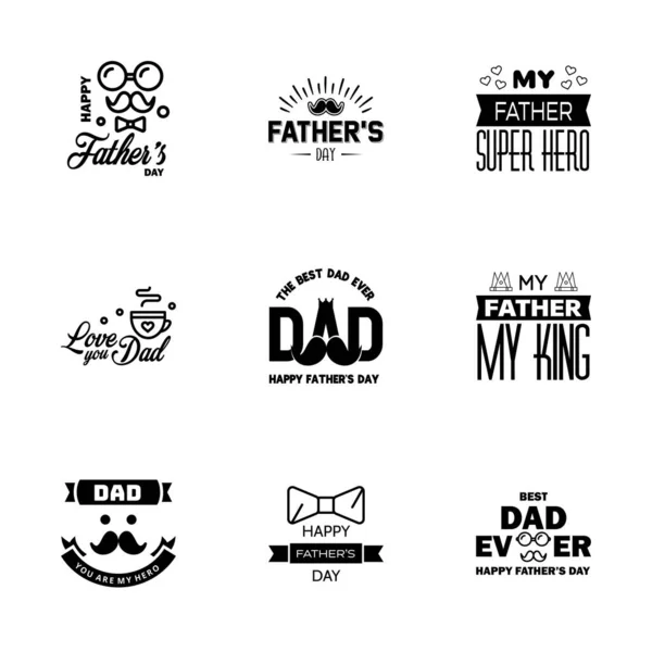 Happy Fathers Day Calligraphy Greeting Card Black Typography Collection Vector — Stock Vector