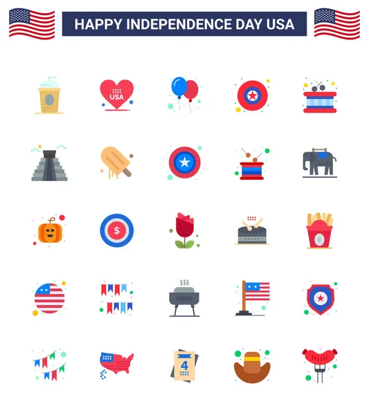 Juillet États Unis Happy Independence Day Icône Symboles Groupe Appartements — Image vectorielle