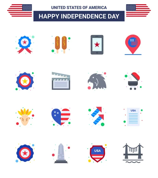 Eua Sinais Planos Dia Independência Celebração Símbolos Crachá Americano Telefone — Vetor de Stock