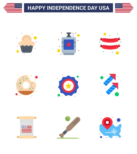 Happy Independence Day 4Th July Set Flats American Pictograph Security — Stockový vektor