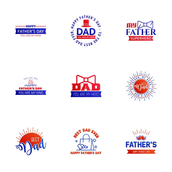 Boldog Apák Nap Kék Piros Vektor Elem Készlet Szalagok Címkék — Stock Vector