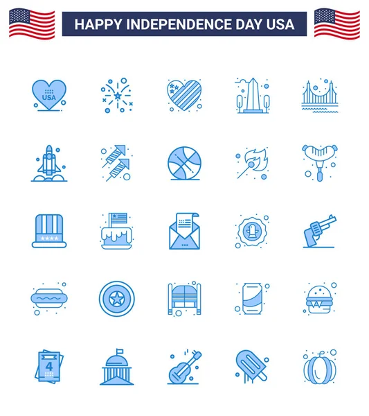 Juli Usa Happy Independence Day Icon Symbols Group Modern Blues — Stockvektor