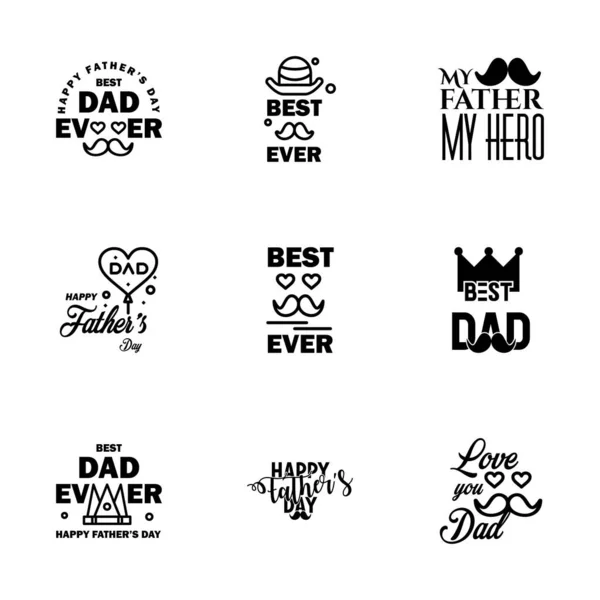 Happy Fathers Day Black Typography Set Vector Typography Vintage Lettering — Stock Vector