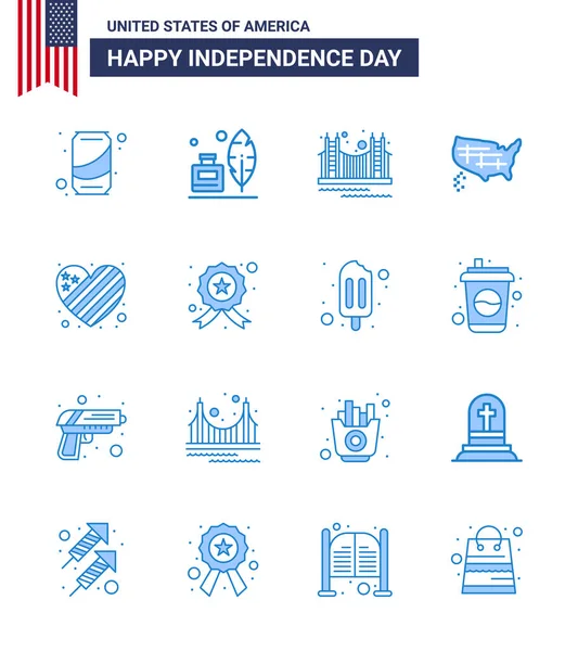 Happy Independence Day Blues Icon Pack För Webb Och Print — Stock vektor