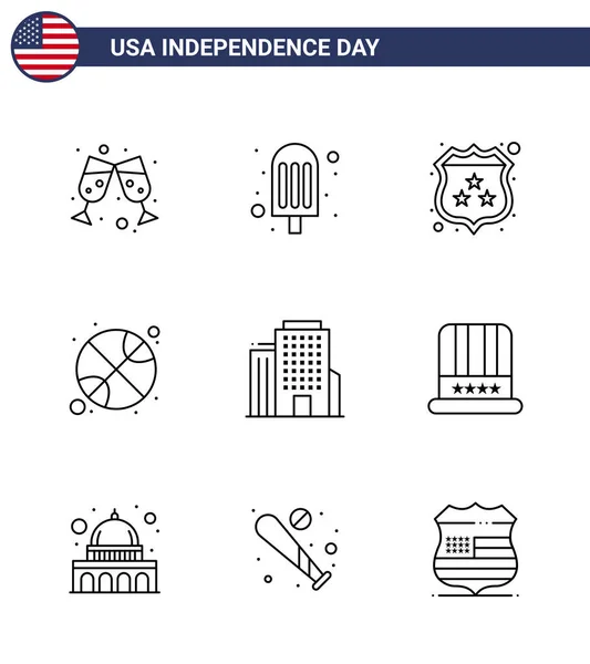 Pack Von Kreativen Usa Independence Day Verwandte Linien Von Hut — Stockvektor