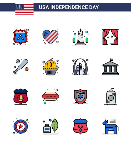 Usa Day Icons American Symbols Independence Day Signs Baseball 랜드마크 — 스톡 벡터