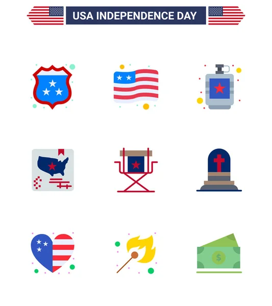 Ensemble Icônes Usa Day Symboles Américains Signes Jour Indépendance Réalisateur — Image vectorielle