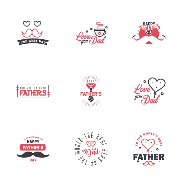Happy Fathers Day Black Pink Typography Set Vector Emblems Lettering — Stock Vector