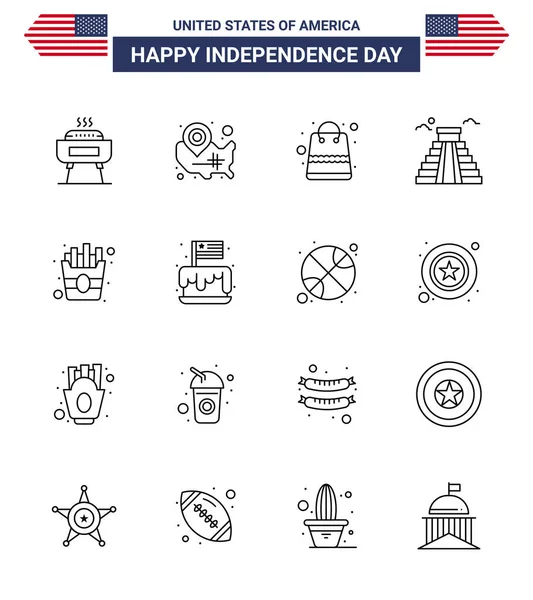 Happy Independence Day Lines Icon Pack Web Print Fast American — Stock Vector