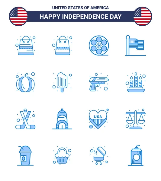 Usa Happy Independence Daypictogram Set Simple Blues Food Cold American — Stock Vector