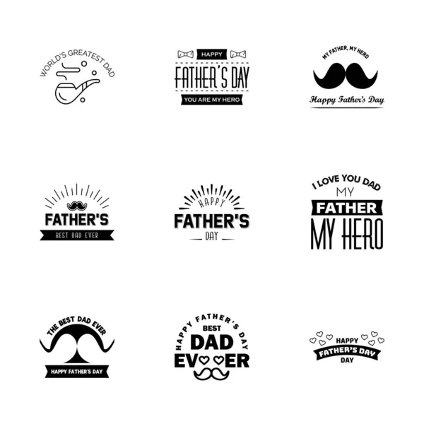 Fathers Day Lettering Black Calligraphic Emblems Badges Set Isolated Dark — Stock Vector