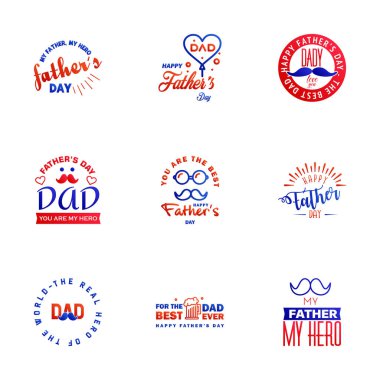 Mutlu babalar günü 9. Mavi ve kırmızı antika yazı tipi. Illustrator Bölüm 10 Düzenlenebilir Vektör Tasarım Elementleri