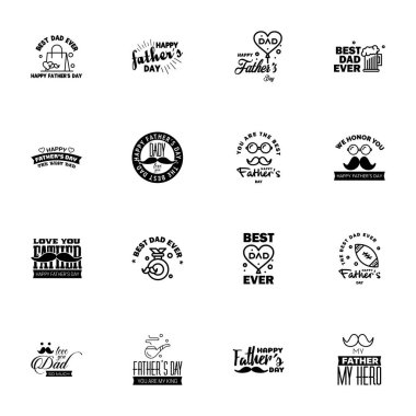 Mutlu Babalar Günü 16. Kara Vektör Element Seti - Kurdeleler ve Etiketler Düzenlenebilir Vektör Tasarım Elemanları