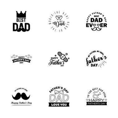 Babalar Günün kutlu olsun. Vektör el harfleri. Tebrik kartı için 9 Siyah Kaligrafi çizimi. Festival posteri falan. Düzenlenebilir Vektör Tasarım Elementleri