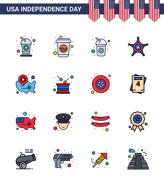 Julio Usa Feliz Día Independencia Icono Símbolos Grupo Modernas Líneas — Vector de stock