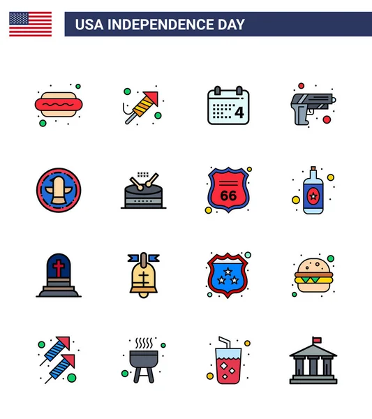 Usa Flat Filled Line Pack Independence Day Signs Symbols Bird — 스톡 벡터